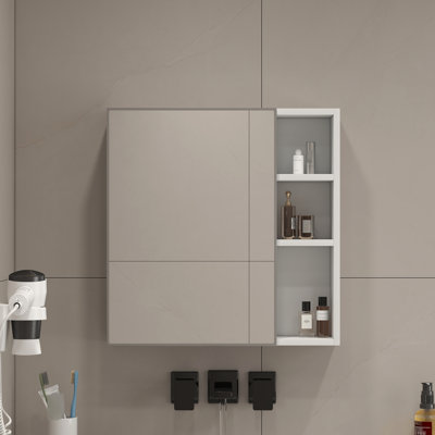 Armoire de salle de bain avec miroir blanc, verre épais de 0,12 po, rangement pour petits besoins fixé au mur dans un miroir transparent, produits de soins de zone internes