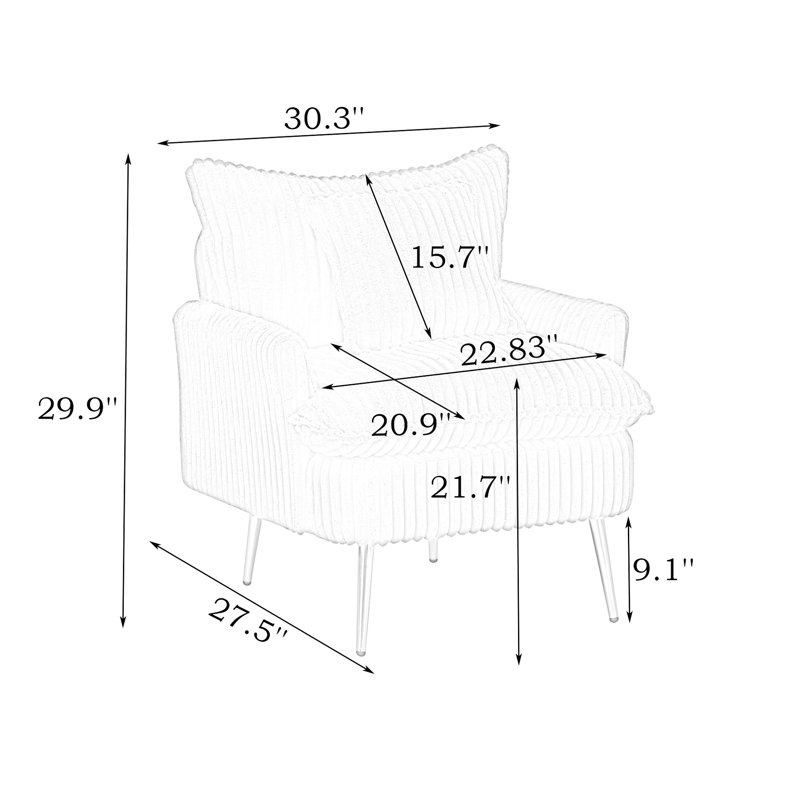 Canapé une place en velours côtelé beige de 77 cm (30,31 pouces), confortable pour se détendre au bureau à domicile grâce à son tissu, ses coussins épais et son soutien.