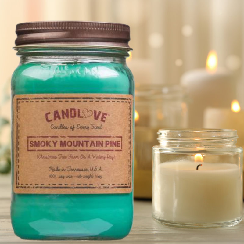 Smoky Mountain Pine Scented Jar Candle with Glass Holder