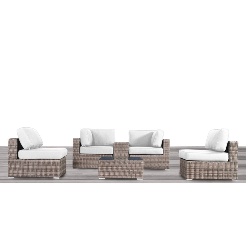 Lazaro High-Density Polyethylene (HDPE) Wicker Fully Assembled 4 - Person Seating Group with Sunbrella Cushions, Canvas