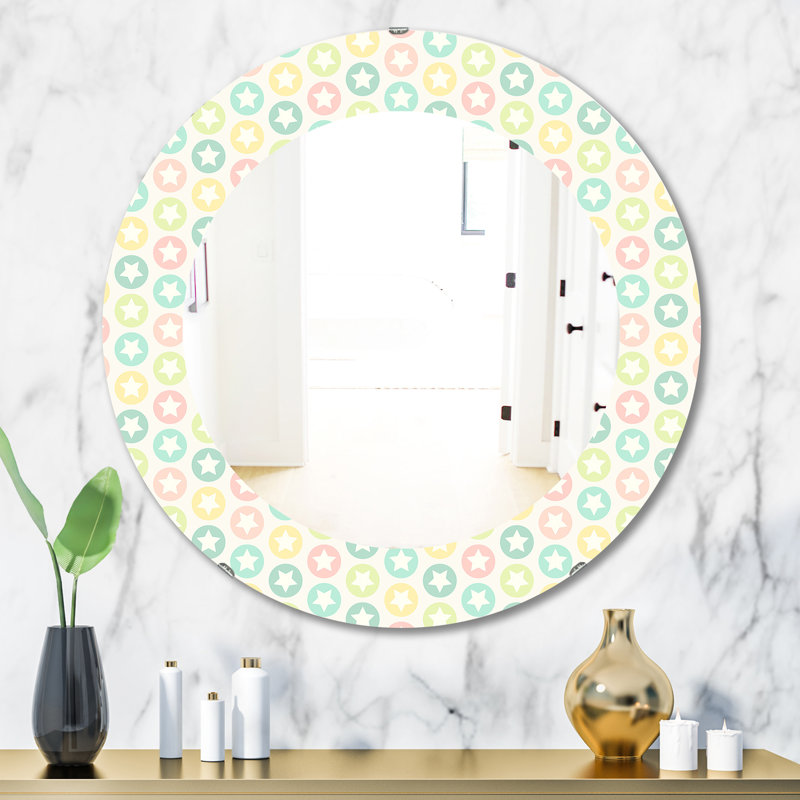 Miroir éclectique rétro avec étoiles, H 23,6 po x l 23,6 po
