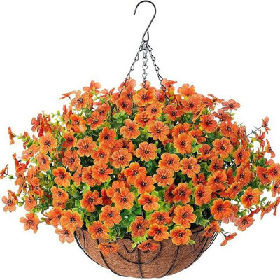 Artificielle artificielle plantes suspendues panier de fleurs pour la décoration extérieure extérieure d'été, fausse soie UV résistant aux rayons du soleil véritable coloré marguerite eucalyptus pour porche maison patio balcon