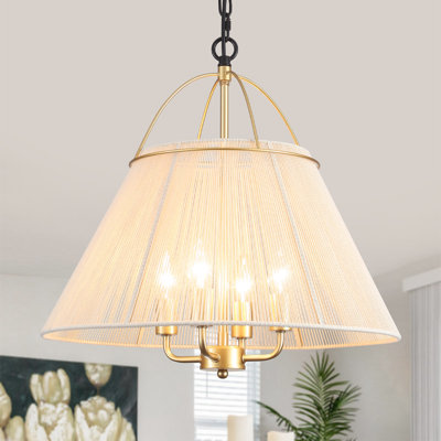 4- Light Boho Gold Chandelier, Hand-Woven Natural Rattan Pendant Light For Kitchen Island Dining Room