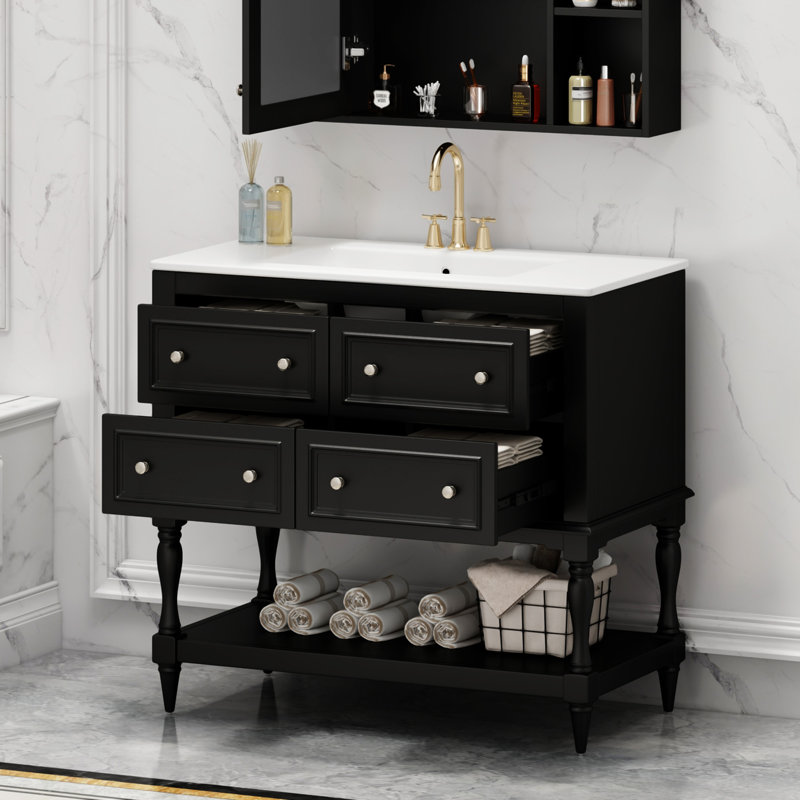 36" Bathroom Vanity Cabinet With Sink Combo Set, Noir, noir, noir, noir