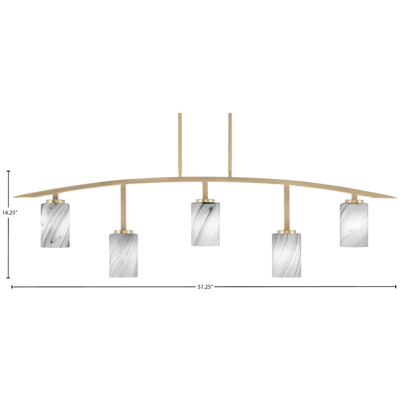 Kurve 5 Light Bar Shown In New Age Brass Finish With 4" Glass, Black/White