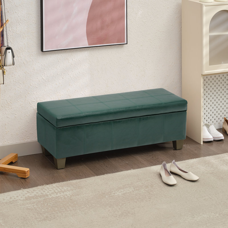 Demingo 41" Upholstered Contemporary Rectangular Storage Ottoman with Safety Hinge, Green