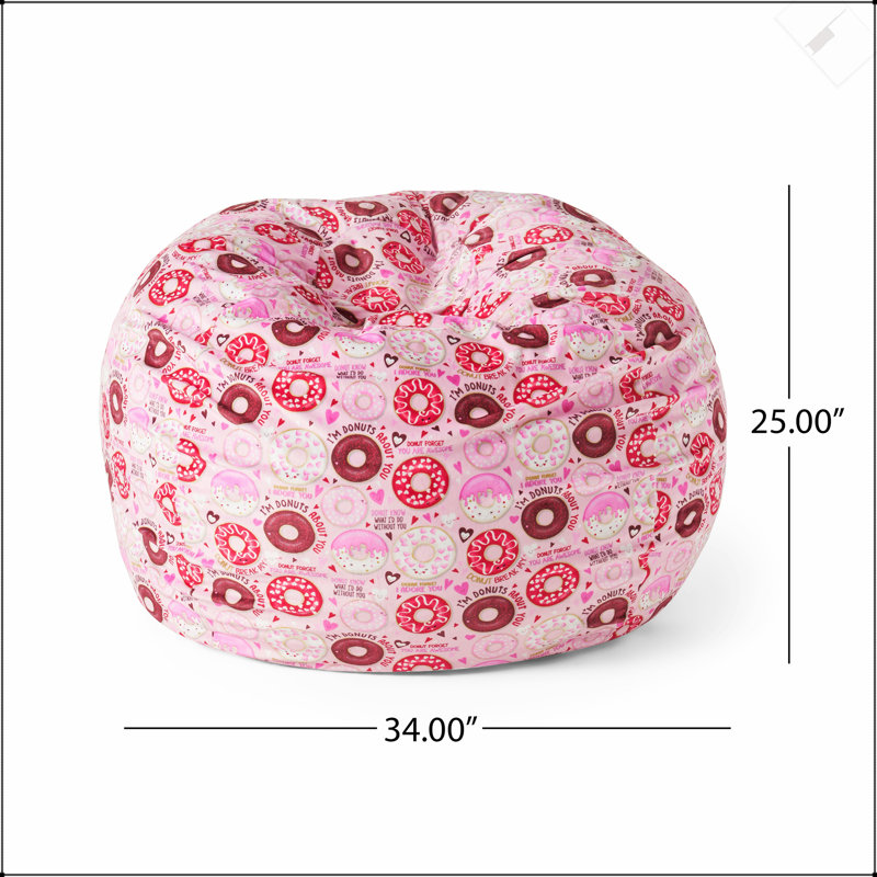 Fauteuil à billes arrondi 3 pieds Puff-Puff, imprimé beignet rose, mousse douce à haute densité pour un confort et un style ultimes