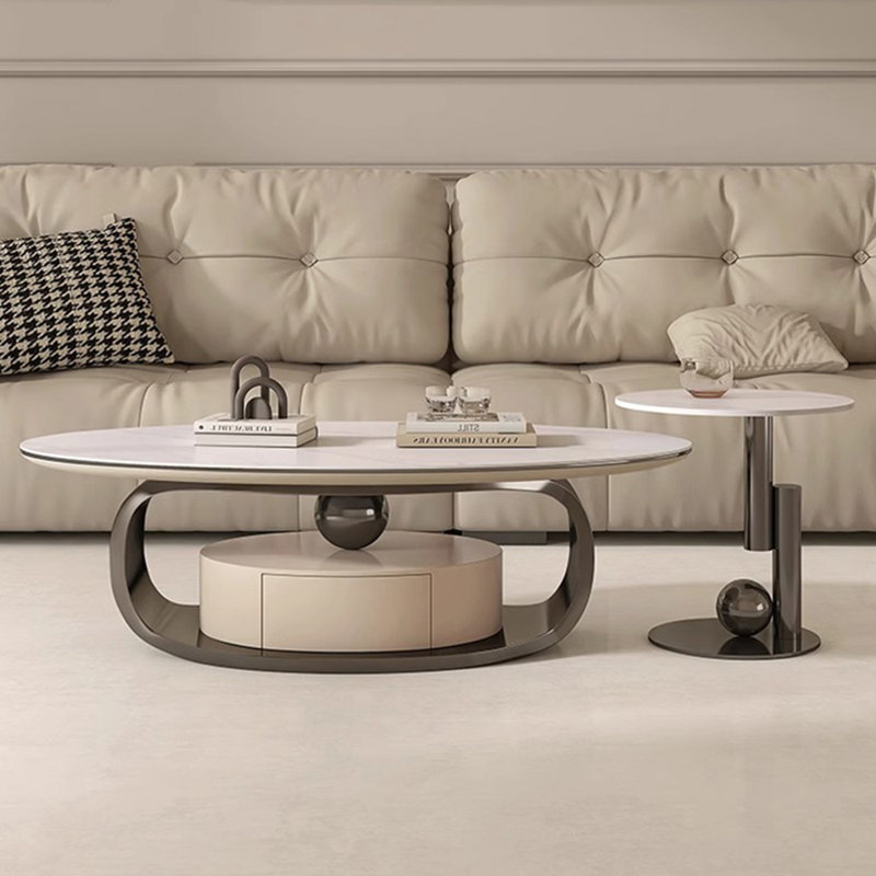 Simple rock slab top oval high-end tea table