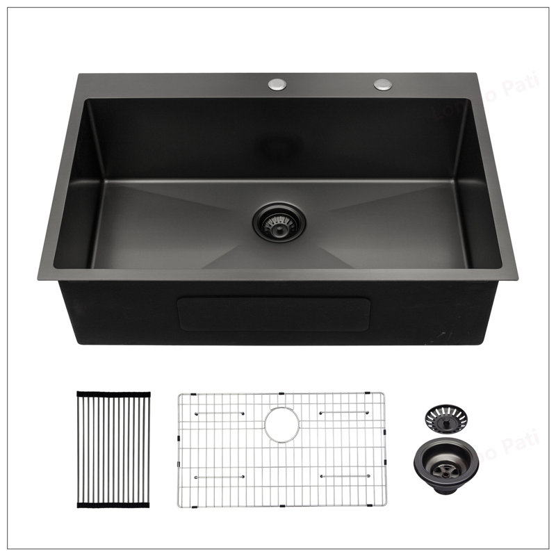30x22 Inch Gunmetal 16 Gauge Stainless Steel Single Bowl Topmount Kitchen Sink, Durable and Easy to Clean