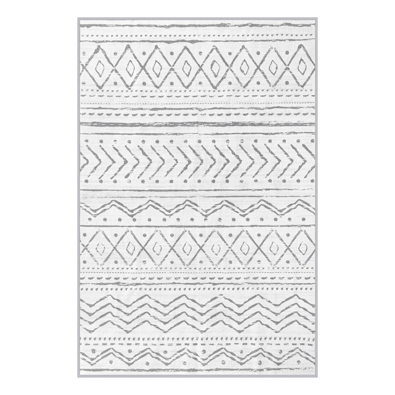 Tapis marocain à rayures Tribal, Rectangle 6 pi x 9 pi, Gris / Rose