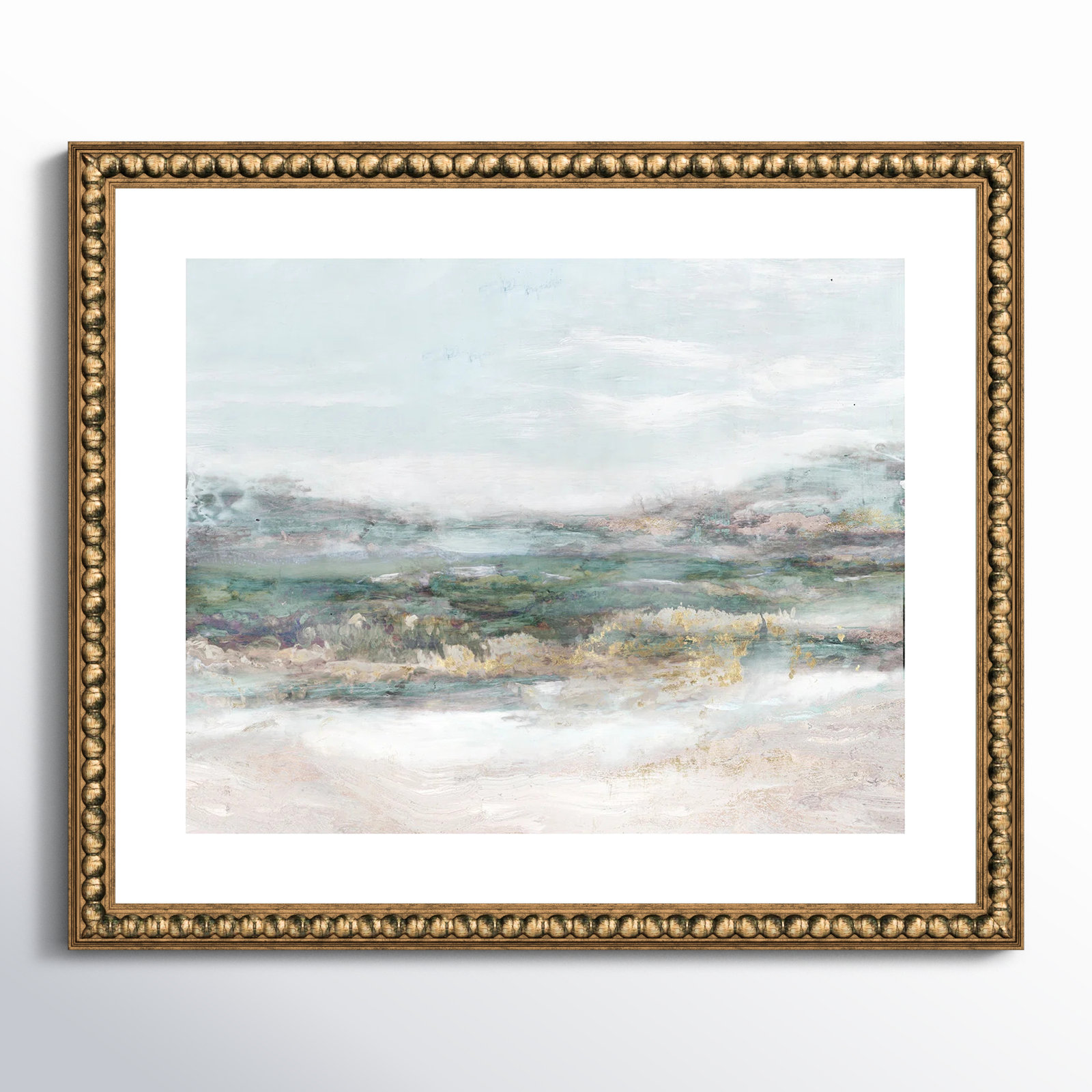Dazzling by Matina Theodosiou - Painting Print on Canvas, White, Gold Bead Framed Paper, 21.5" H x 25.5" W x 1.125" D