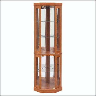 Vitrine de coin lumineuse avec portes en verre et tablettes réglables - noir