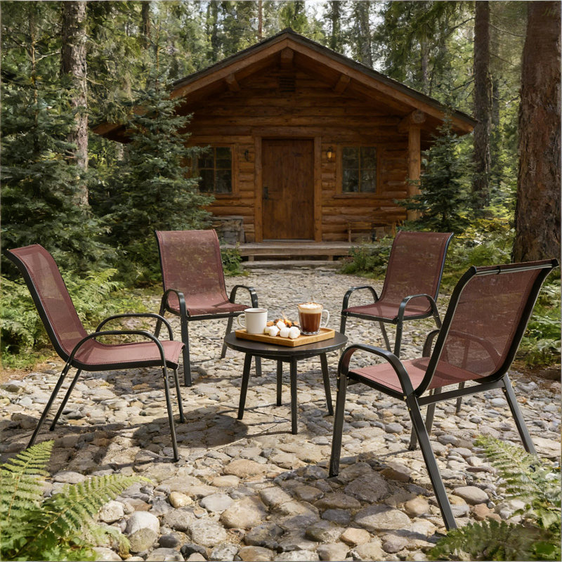 Outdoor Mesh Chairs Set Of 4,Stackable Chairs, Dark Brown