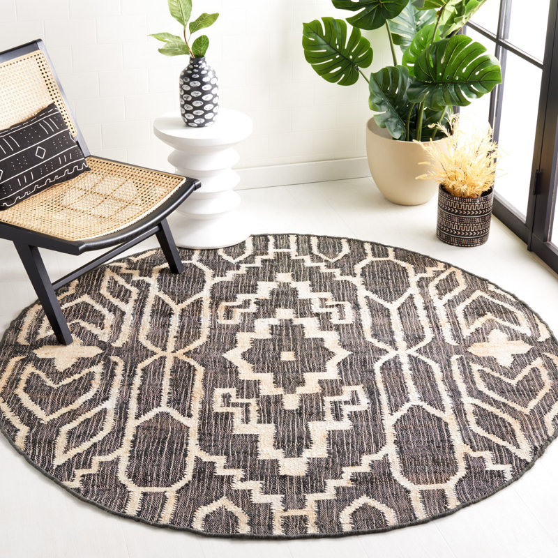 Natural Fiber Flat Weave Jute Southwestern Rug, Round 6'
