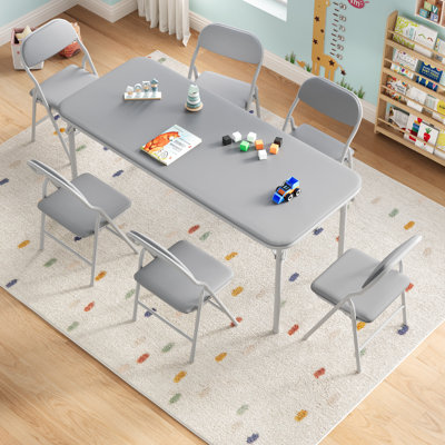 Ensemble 7 pièces de table pliante et chaises pour enfants - Mobilier polyvalent pour enfants - Facile à nettoyer - Idéal pour la salle à manger, la garderie et la salle d'étude - Gris
