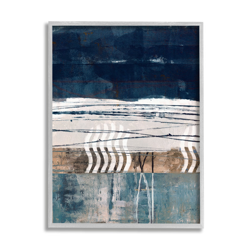 36_Art mural abstrait sur toile tendue avec lignes bleues et lignes tendues par Dan Meneely, Estampe numérique Farmhouse