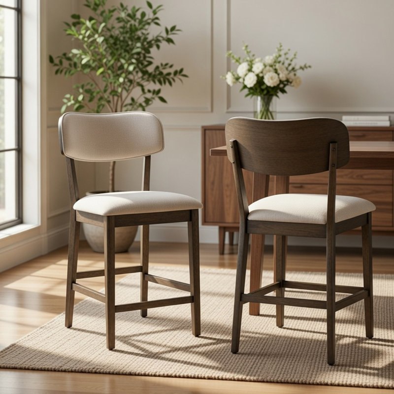Ensemble de 2 chaises à hauteur de comptoir Roxy, dossier ouvert, rembourrage en mousse de polyester crème