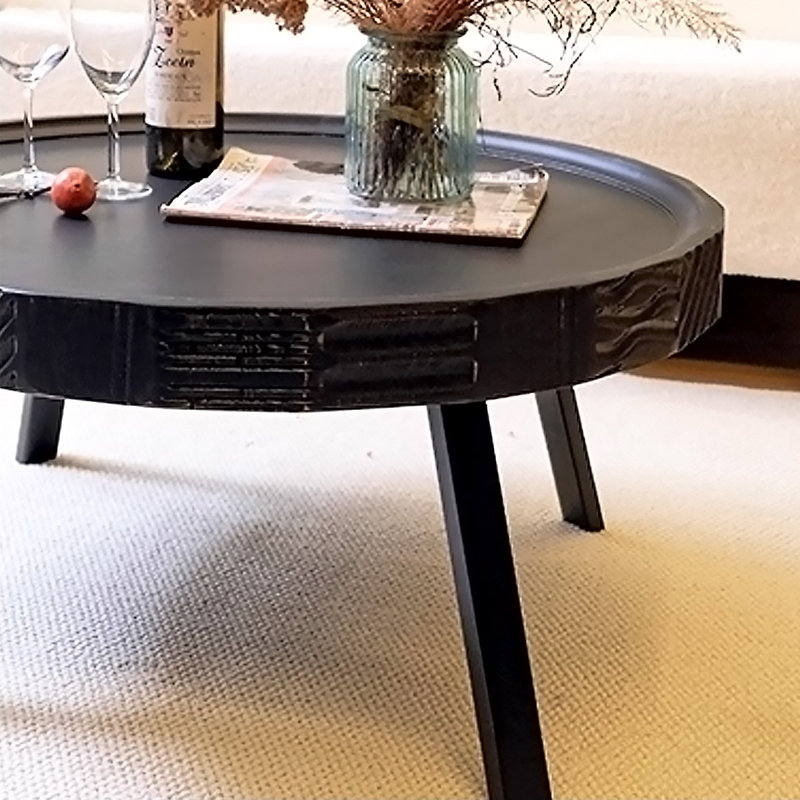 Modern Black Solid Wood Round Coffee Table