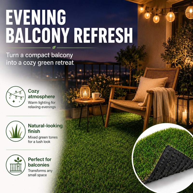 Tapis de gazon artificiel 6,5 pi x 15 pi avec une hauteur de poils de 0,8 po pour le balcon, le patio et la décoration