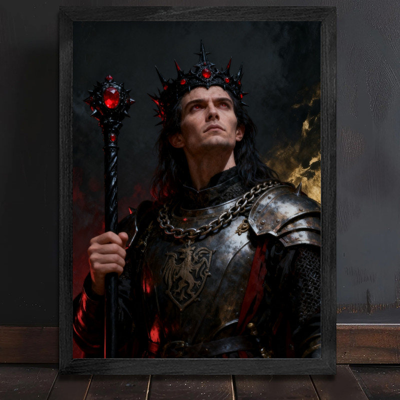 Art encadré noir, fantaisie chevalier vampire foncé, impression cadre médiéval gothique dramatique, H 11 po x l 9 po