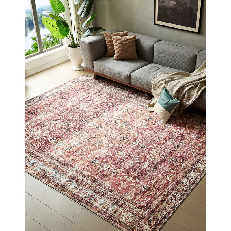Tapis rouge / bleu clair Marvalene, Rectangle 6 pi 7 po x 9 pi