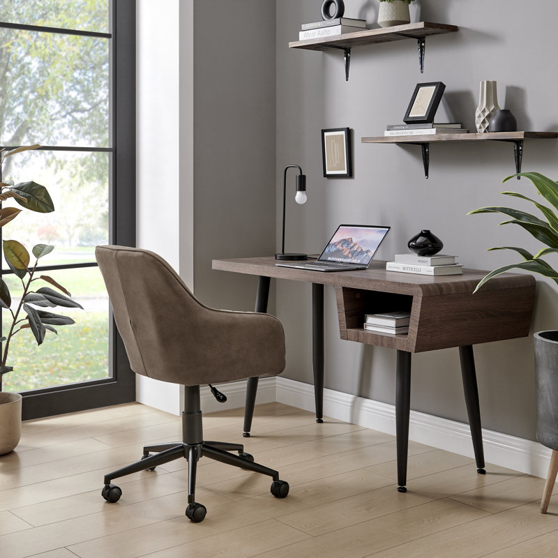 Alerah Luxury Home Office Vanity Chair - Upholstered  Modern Tub Chair Design, Brown Faux Leather