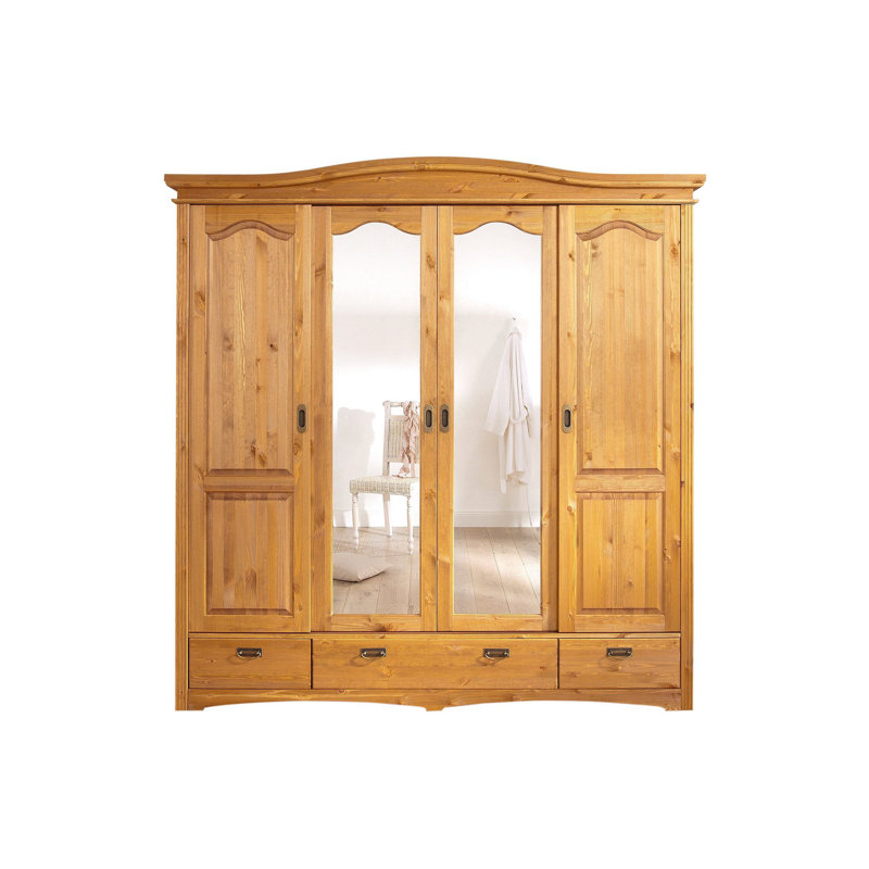 Doerun 4 Door Solid Wood Wardrobe, Natural Brown Oil