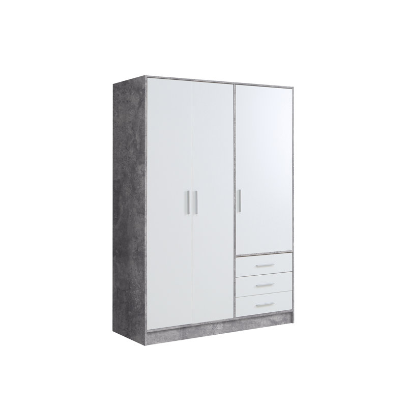 Ingram 3 Door Wardrobe, Concrete Grey/White Matt