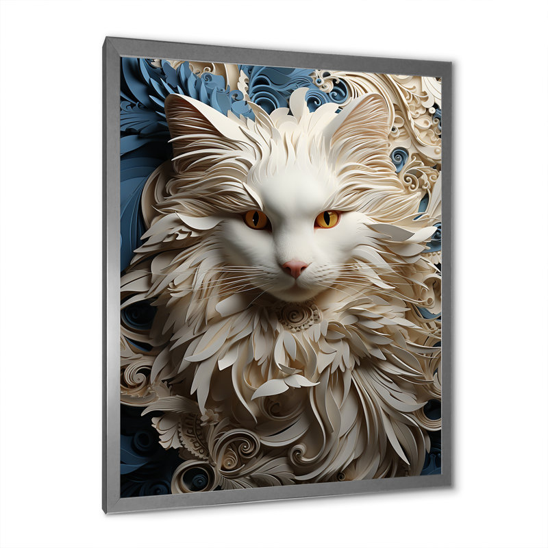 Persan, chat, pureté, collage, impression d'art mural, Cadre simple argenté, H 32 po x l 16 po x P 1 po