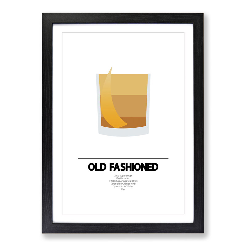 Old Fashioned Cocktail - Picture Frame Graphic Art on MDF, Black Framed, 36cm H x 27cm W x 2cm D