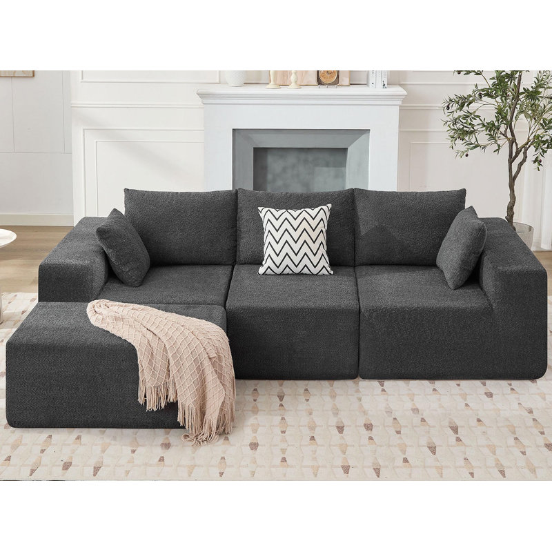 Canapé modulaire en L avec repose-pieds Wesson, Noir