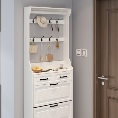 NOUVEAU Range-chaussures blanc avec 3 portes et 2 tiroirs avec support, grand espace de rangement