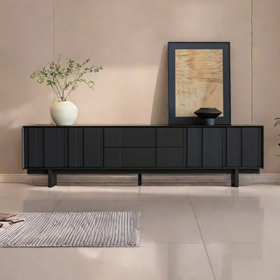 Black Retro Style Solid Wood TV Stand