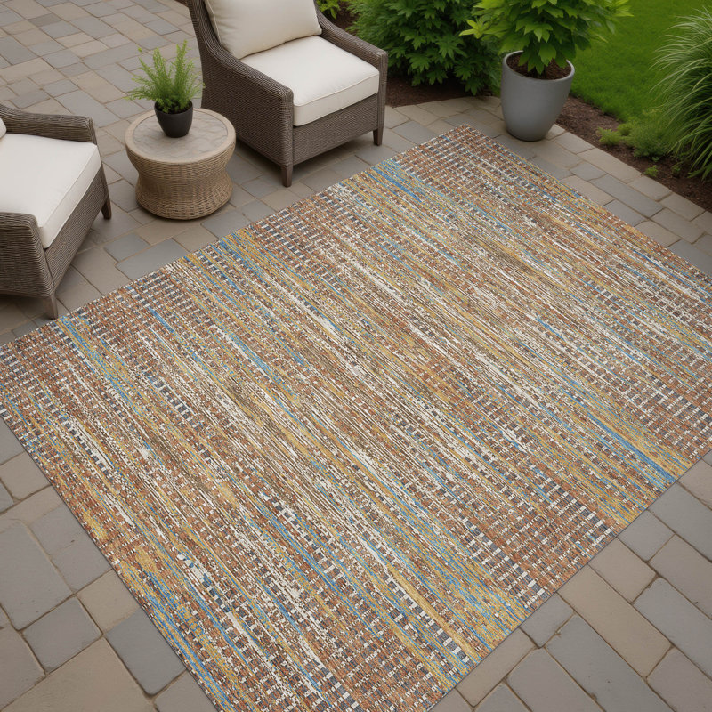 Machine Washable Indoor/Outdoor Chantille ACN2642 Abstract Rug, Paprika, 5' x 7'6"