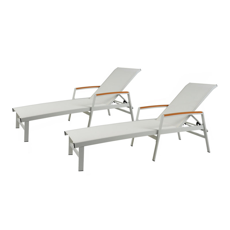 Patio Chaise Lounge, White/Brown