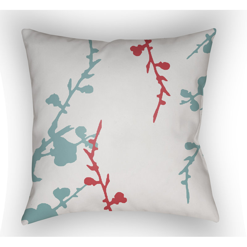Chinoiserie Floral Floral Outdoor Throw Pillow, White/Blue/Red, 22" H  x 22" W x 5" D