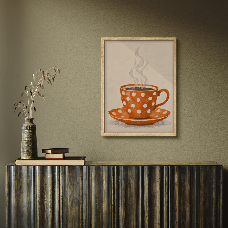 Warm Neutral Coffee Cup Framed Wall Art Prints - Cozy Kitchen Decor for Dining Room, Naturel, H 14 po x l 11 po