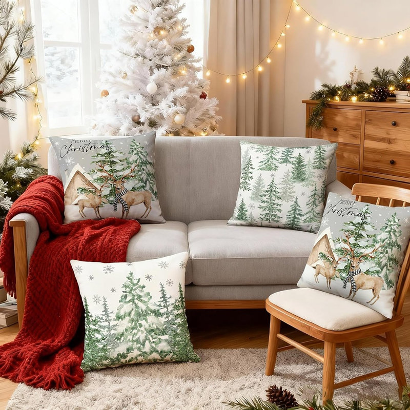 Ensemble de 4 housses de coussins décoratifs en forme de flocon de neige de 18 x 18 pouces avec fermeture à glissière cachée pour la décoration intérieure