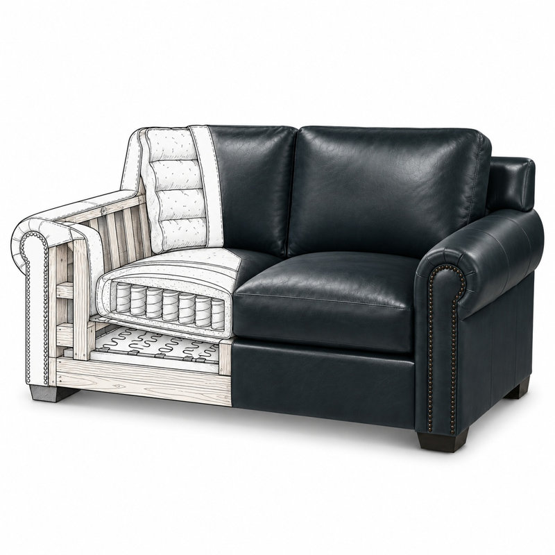 Windsor Heirloom Quality Loveseat in Buttery Soft 100% Top Grain Leather, Made to Order, Amadeus Sapphire
