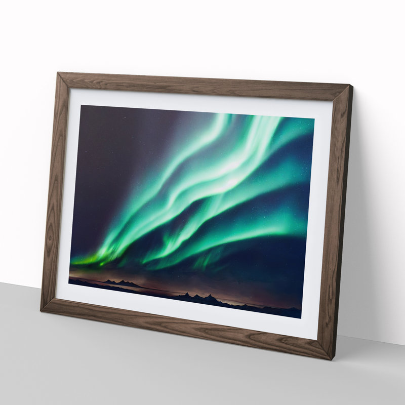 Stupendous Northern Lights - Single Picture Frame Print, 34cm H x 46cm W x 2cm D, Walnut