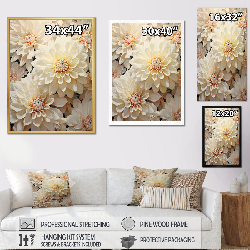 Elegant Beige and White Floral Canvas Painting