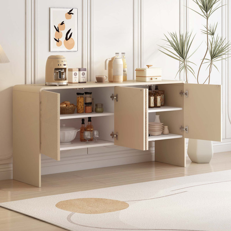Buffet de rangement minimaliste de style L de 60 po avec 4 portes et dispositif de rebond pour le salon et le vestibule