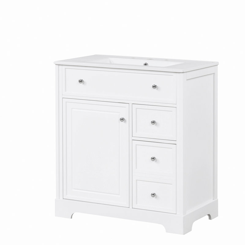 Meuble-lavabo avec comptoir, meuble-lavabo avec porte et deux tiroirs