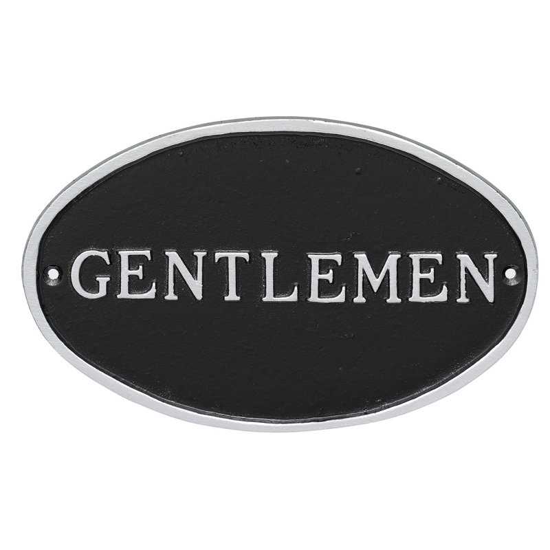 Plaque d’adresse de toilette ovale gentlemen’s, Noir/argenté