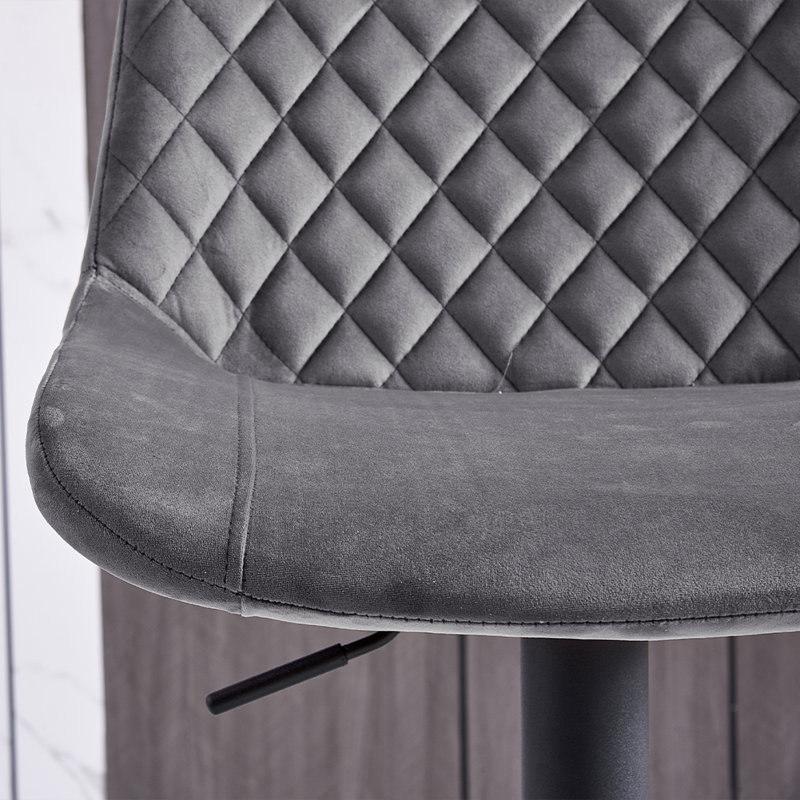 Aaminah Swivel Adjustable Height Velvet Bar Stool, Grey