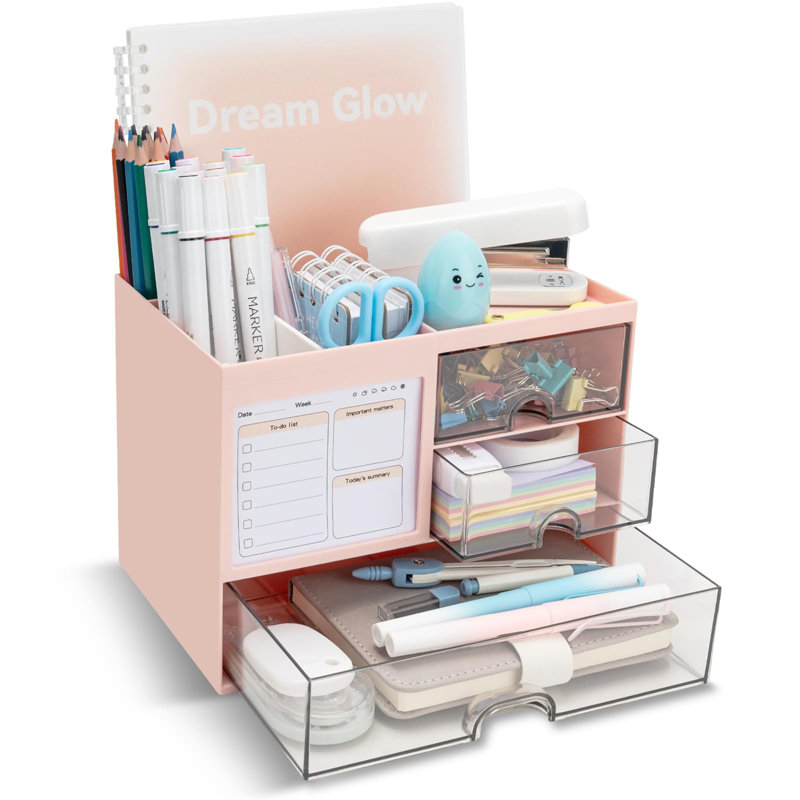 Bavani Plastic Desk Organiser, Pink