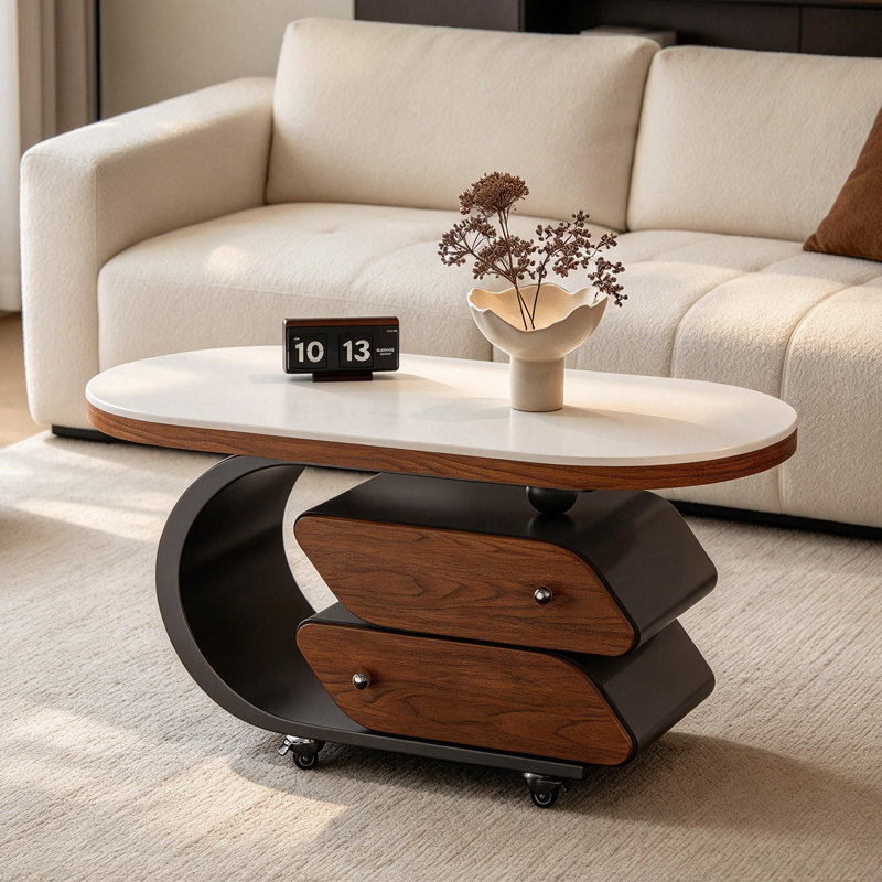 Table basse mobile avec rangement en ardoise, 19.68" H x 39.37" W x 19.68" D, White / Black, Flat