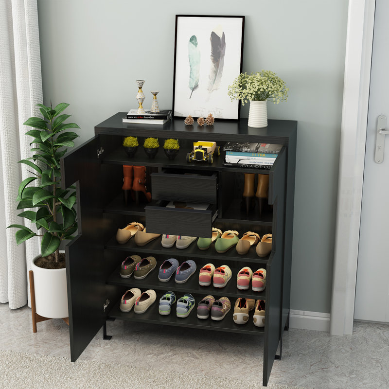 Armoire à chaussures moderne et minimaliste noire 26 paires, 43.31" H x 47.24" W x 13.78" D