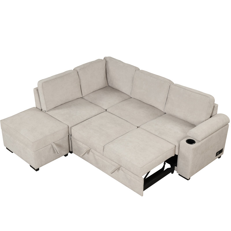 Perse 87.3'' Velvet Sleeper Sofa, Beige  Linen Blend