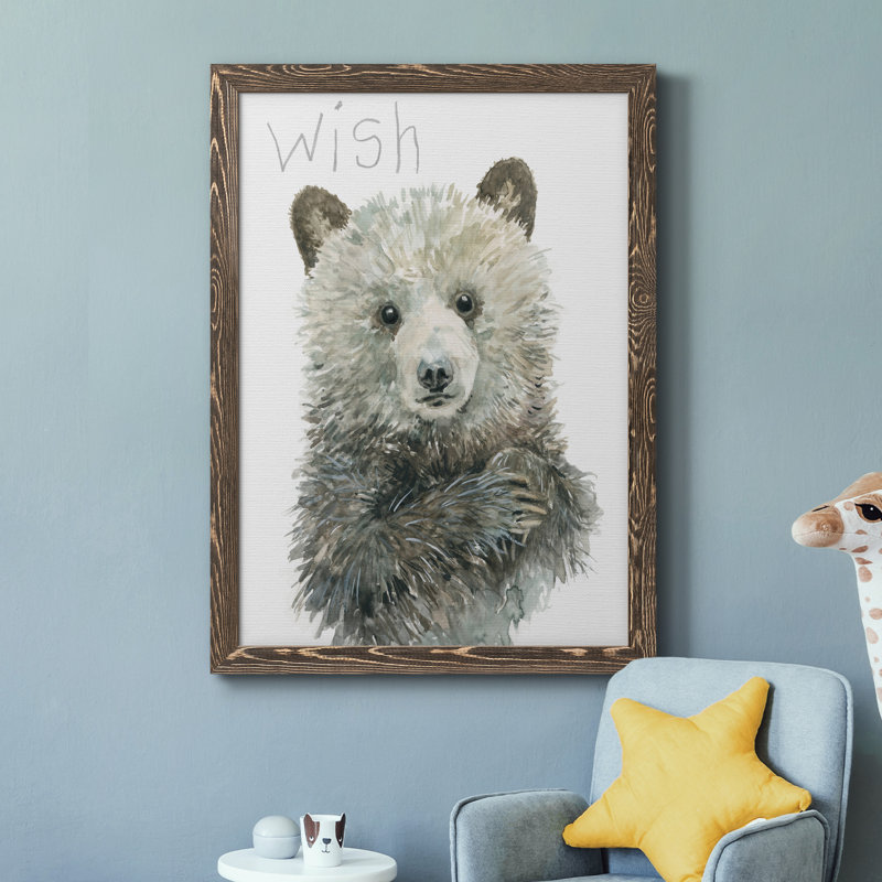 «Forest Fur Baby Bear», peinture sur toile encadrée, Encadré de bois de noyer, H 44 po x l 31 po x P 1 po